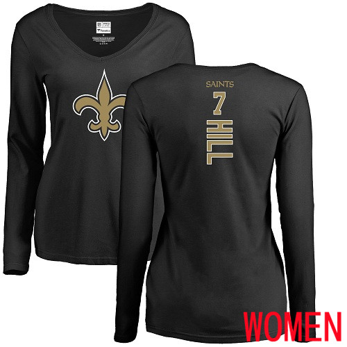 New Orleans Saints Black Women Taysom Hill Backer Slim Fit NFL Football #7 Long Sleeve T Shirt
